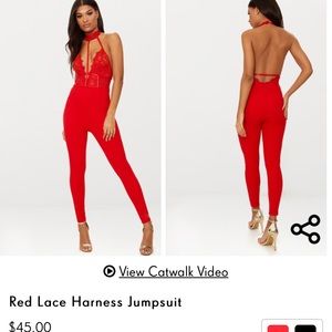 Red Lace Harness Jumpsuit